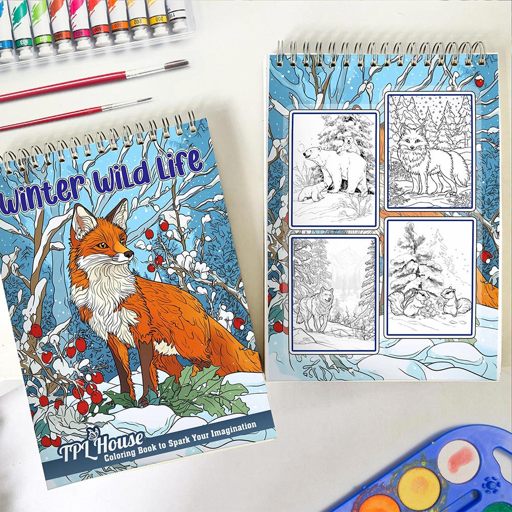TPLHOUSE Winter Wild Life Spiral Coloring Book for Adult