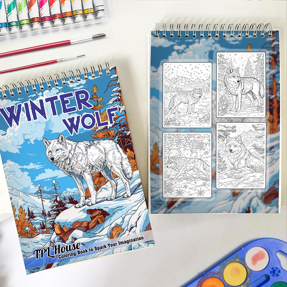 TPLHOUSE Winter Wolf Spiral Coloring Book for Adult