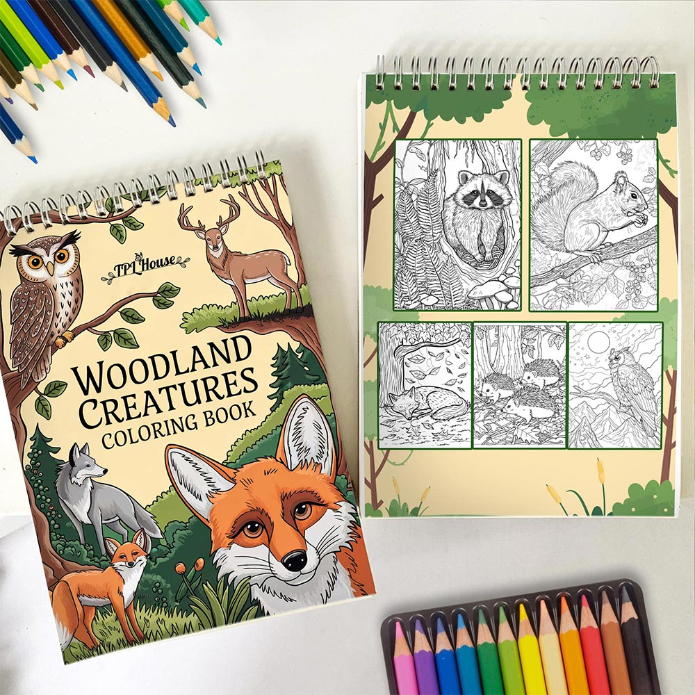 TPLHOUSE Woodland Creatures Spiral Coloring Book for Adults