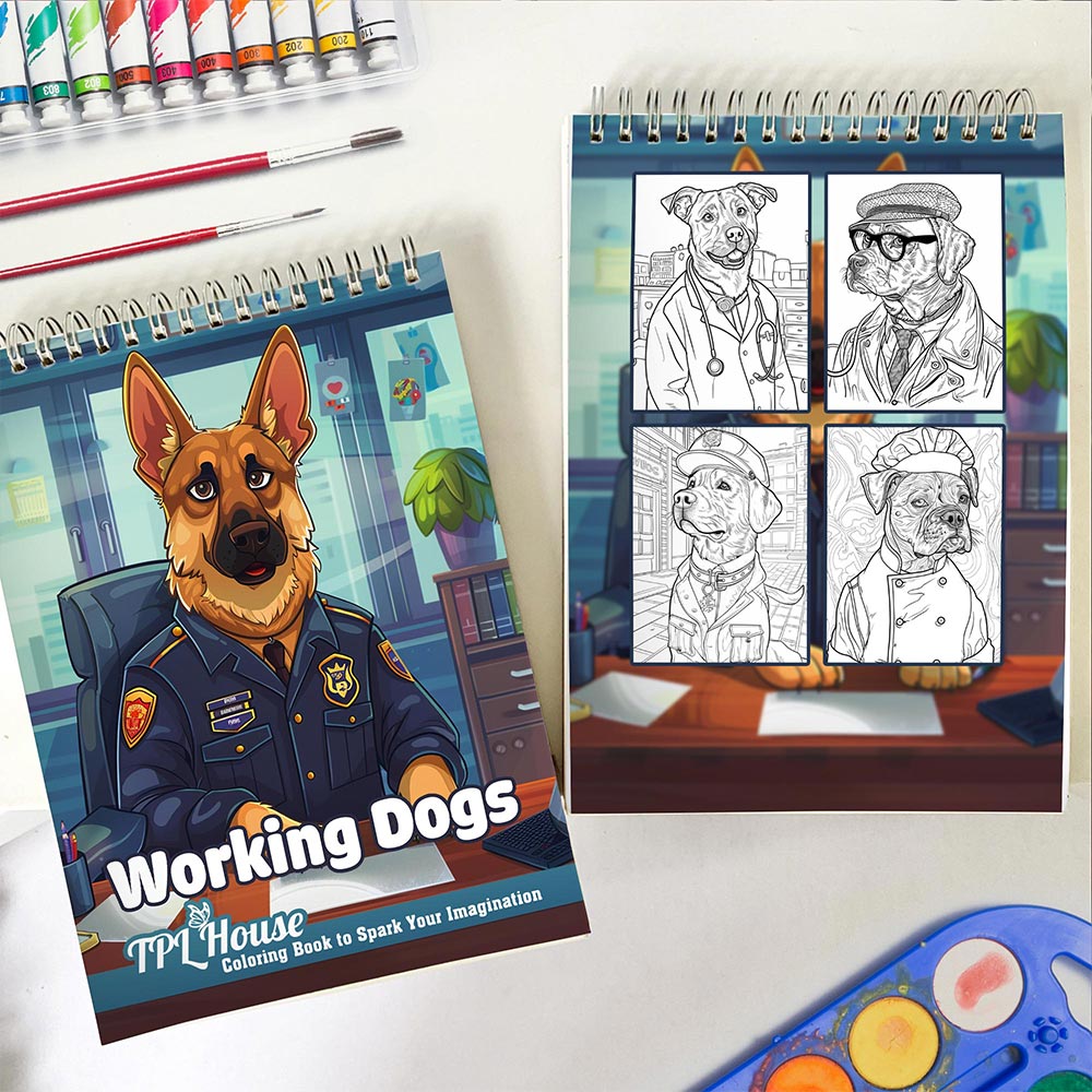 TPLHOUSE Working Dogs Spiral Coloring Book for Adults