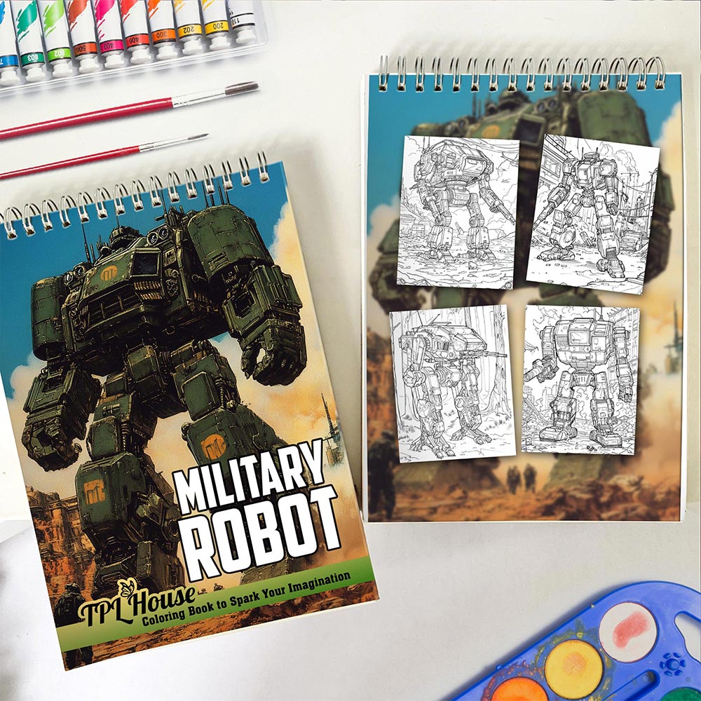 TPLHOUSE Military Robot Spiral Coloring Book for Adult