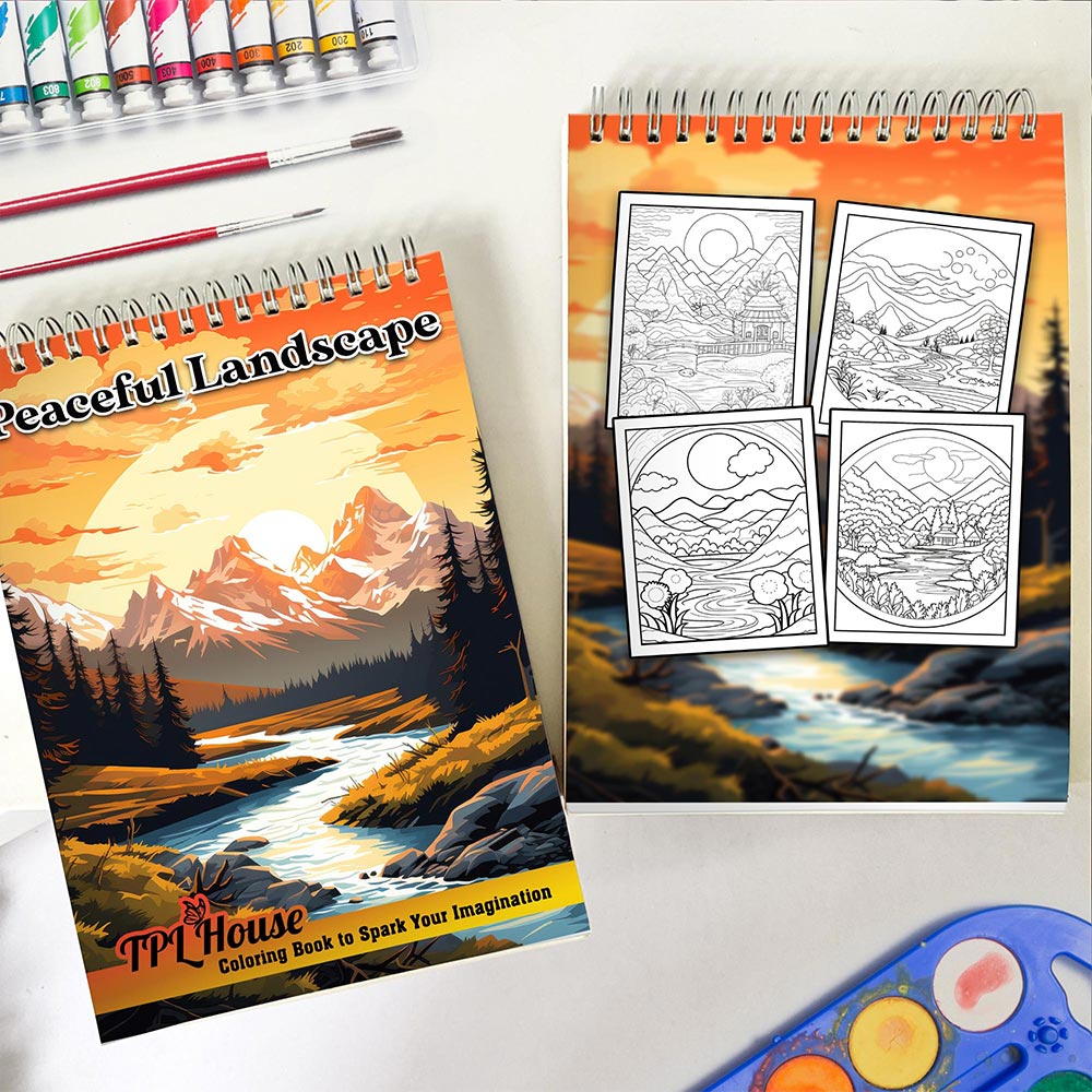 TPLHOUSE Peaceful Landscape Spiral Coloring Book for Adult