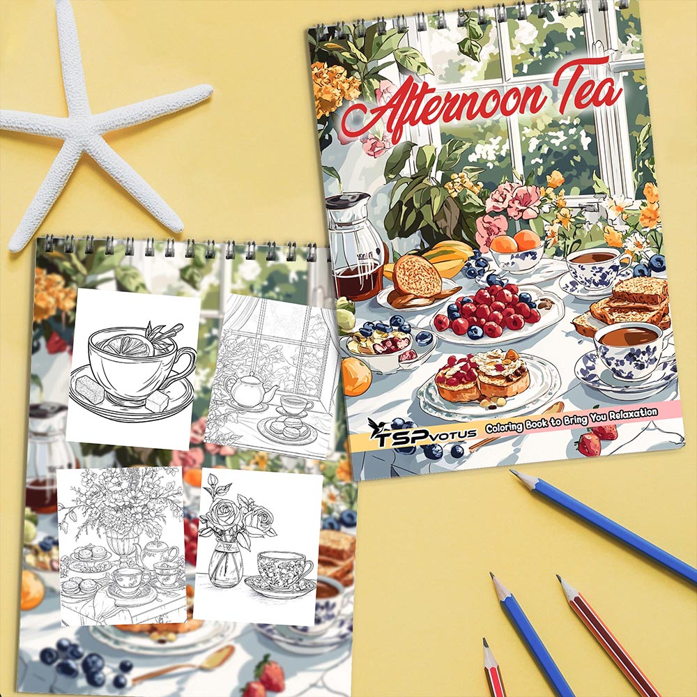 TSPVOTUS Afternoon Tea Coloring Book Spiral Bound for Adult