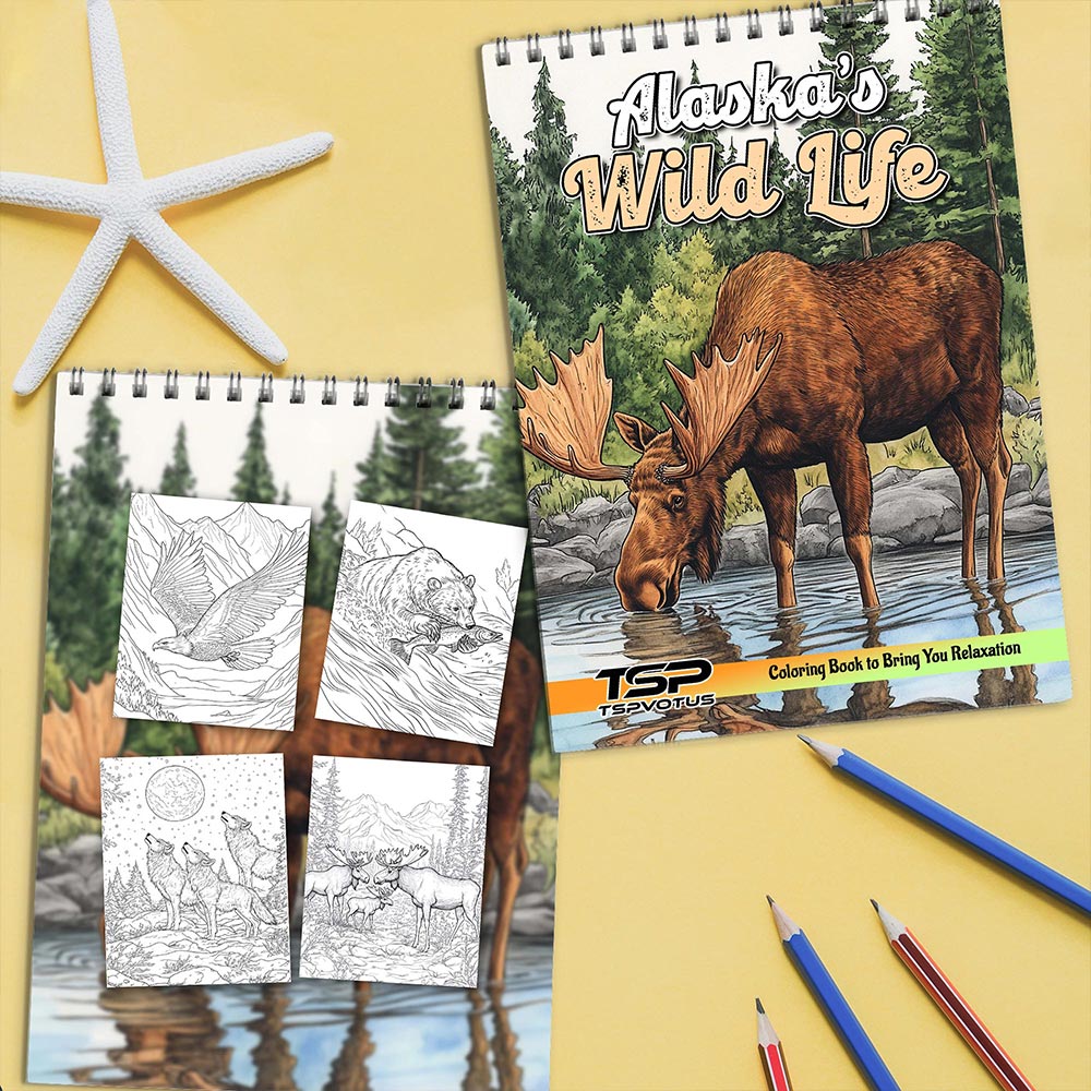 TSPVOTUS Alaska's Wild Life Coloring Book Spiral Bound for Adult