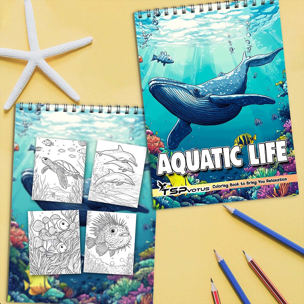 TSPVOTUS Aquatic Life Coloring Book Spiral Bound for Adult