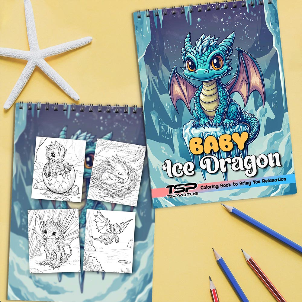 TSPVOTUS Baby Ice Dragon Coloring Book Spiral Bound for Adult