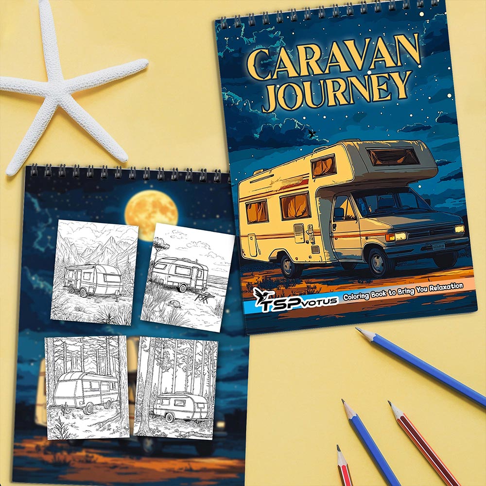 TSPVOTUS Caravan Journey Coloring Book Spiral Bound for Adult