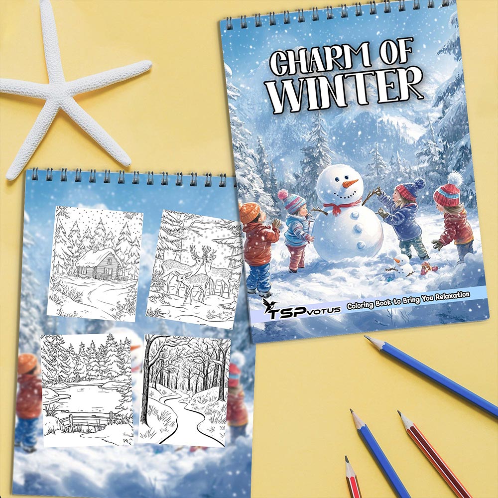 TSPVOTUS Charm of Winter Coloring Book Spiral Bound for Adult