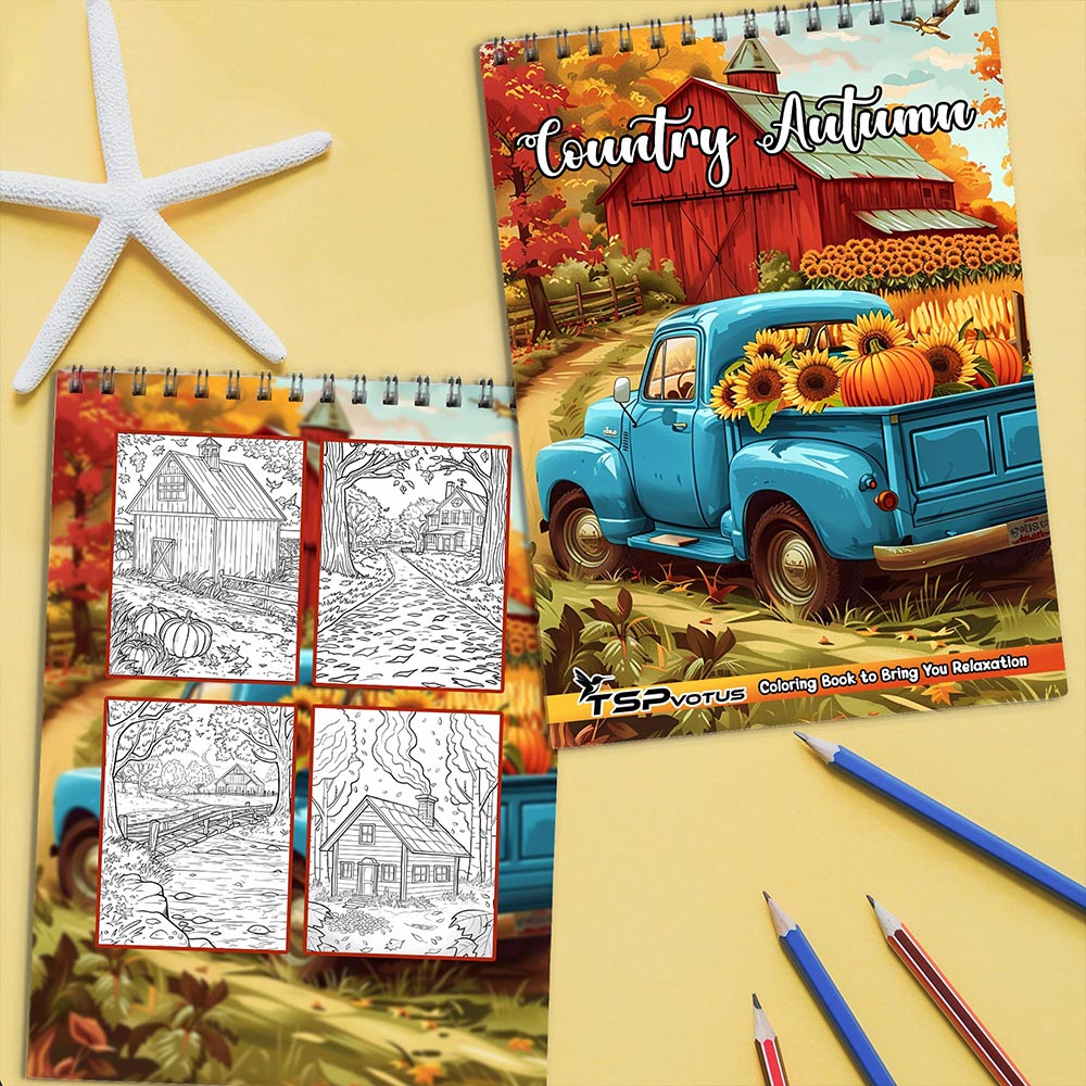 TSPVOTUS Country Autumn Coloring Book Spiral Bound for Adult