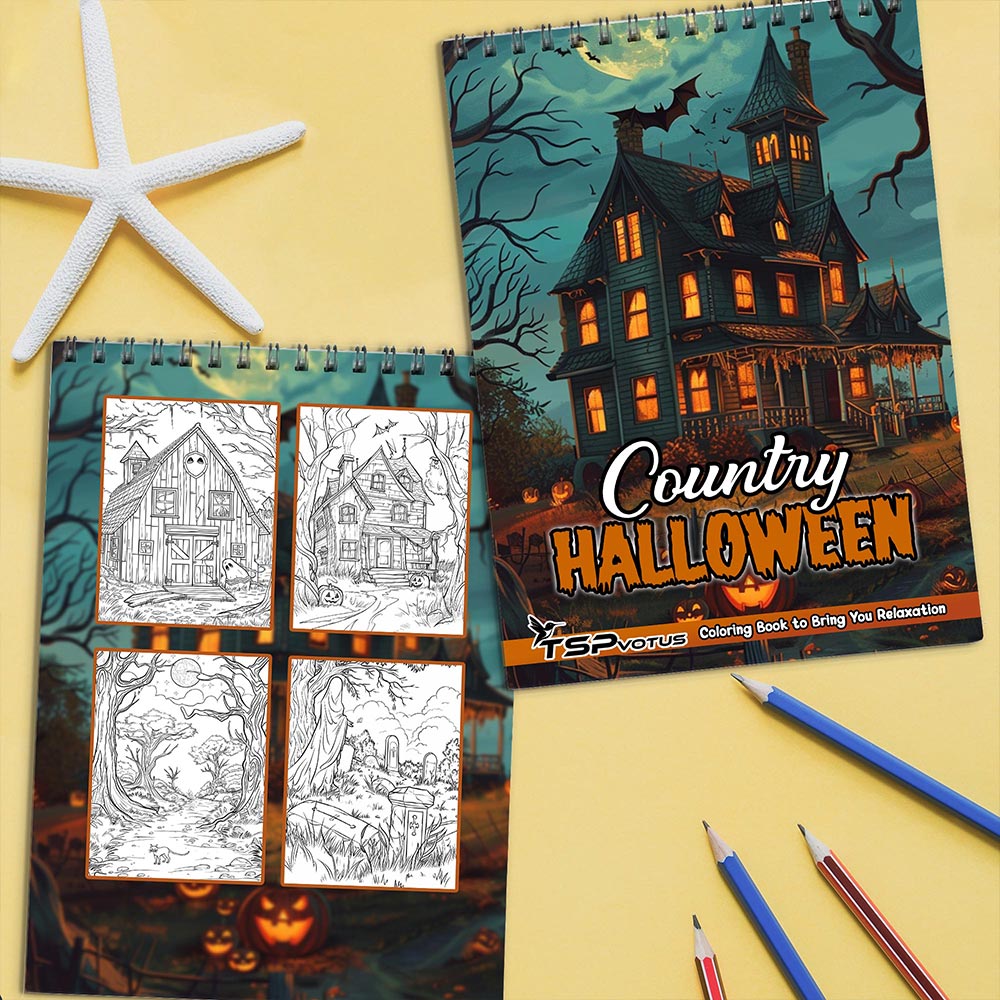 TSPVOTUS Country Halloween Coloring Book Spiral Bound for Adult