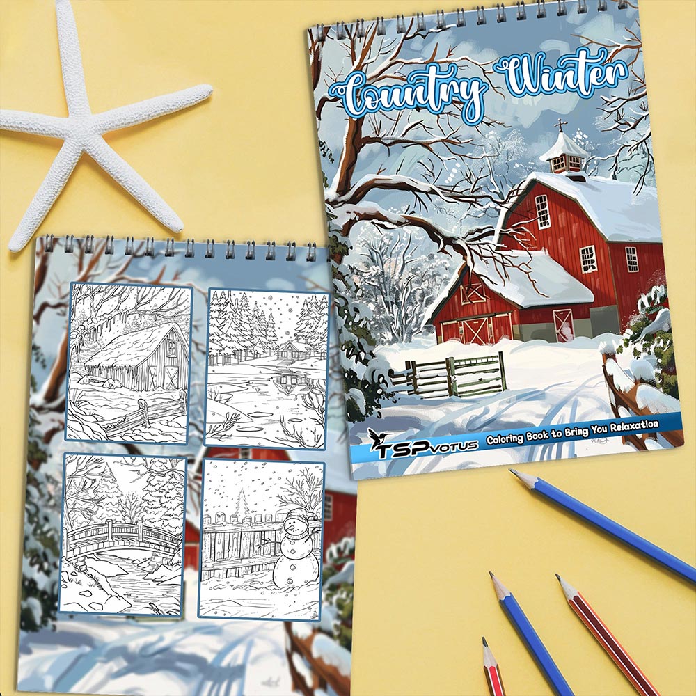 TSPVOTUS Country Winter Coloring Book Spiral Bound for Adult