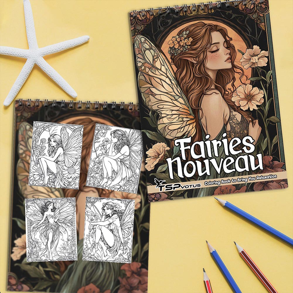 TSPVOTUS Fairies Nouveau Coloring Book Spiral Bound for Adult