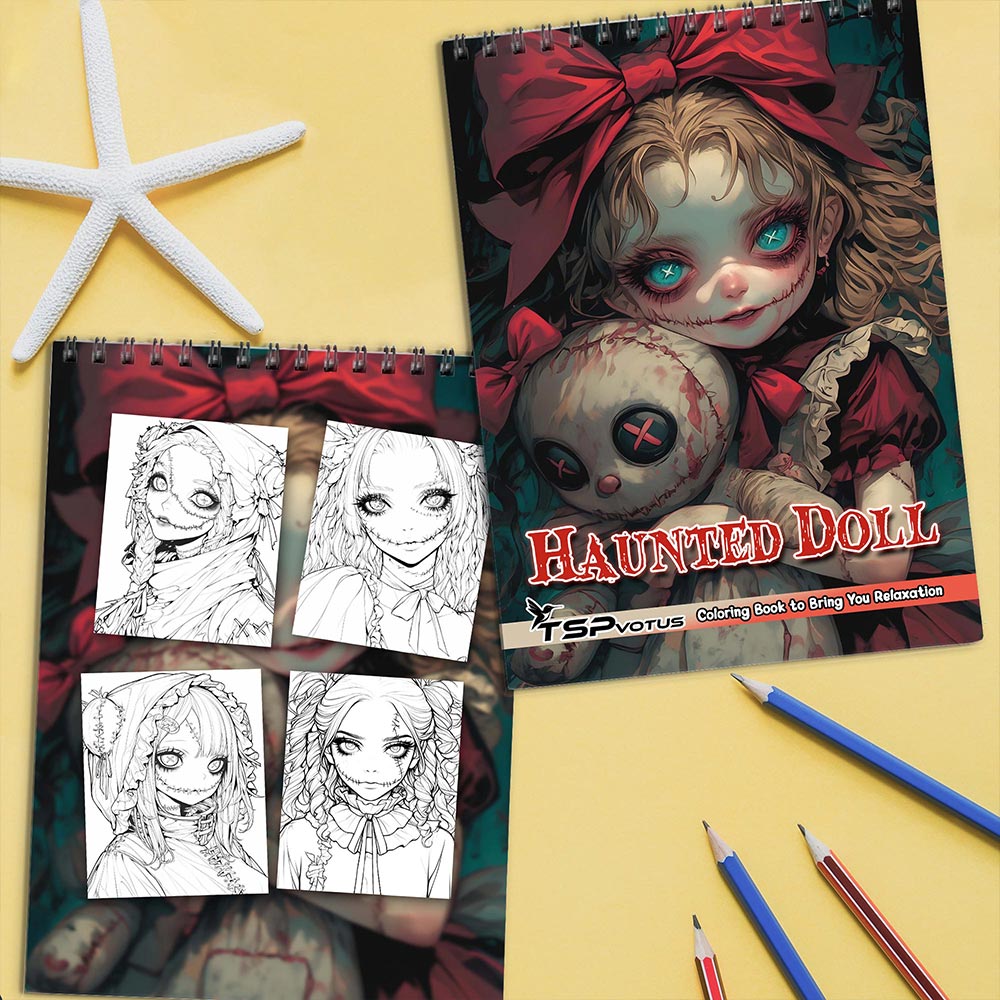 TSPVOTUS Haunted Doll Coloring Book Spiral Bound for Adults