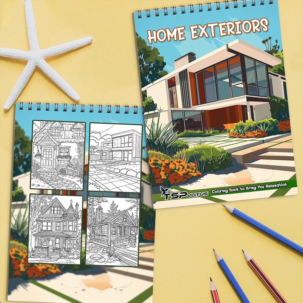 TSPVOTUS Home Exteriors Coloring Book Spiral Bound for Adult