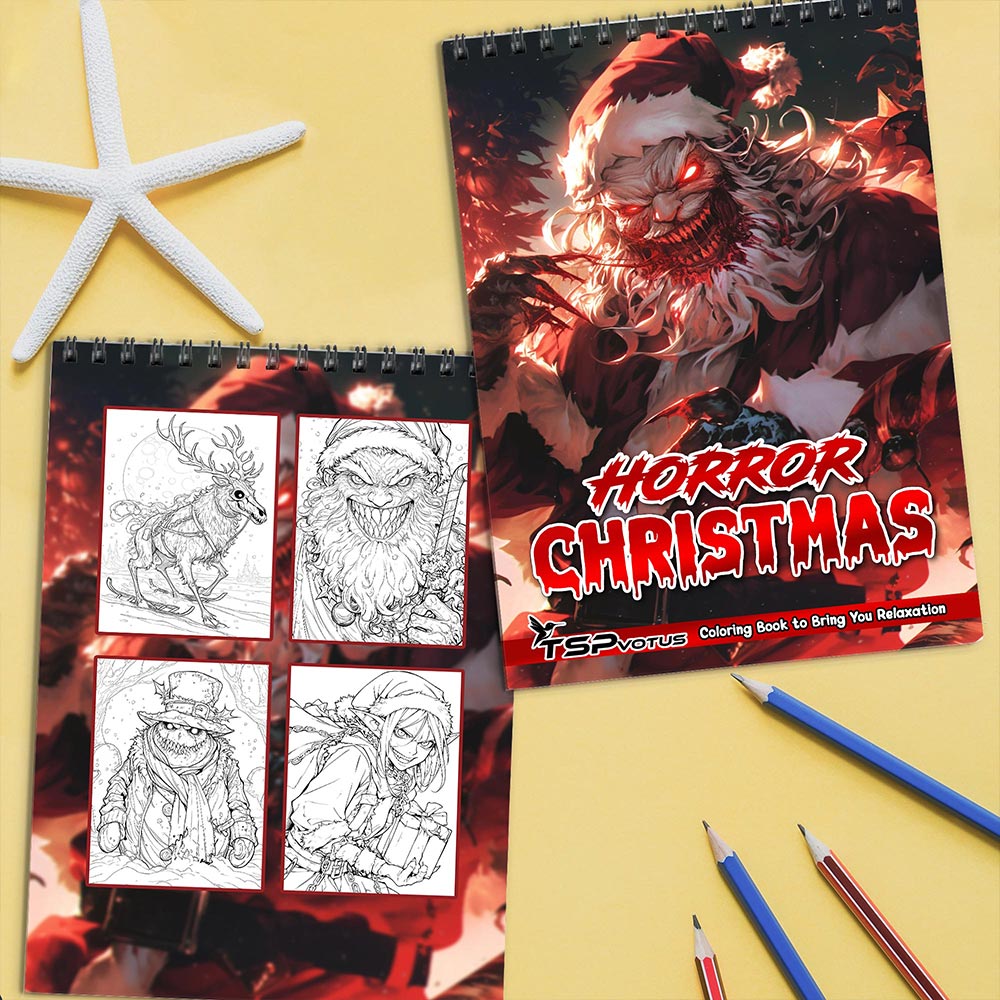 TSPVOTUS Horror Christmas Coloring Book Spiral Bound for Adult
