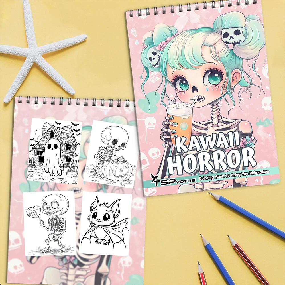 TSPVOTUS Kawaii Horror Coloring Book Spiral Bound for Adult