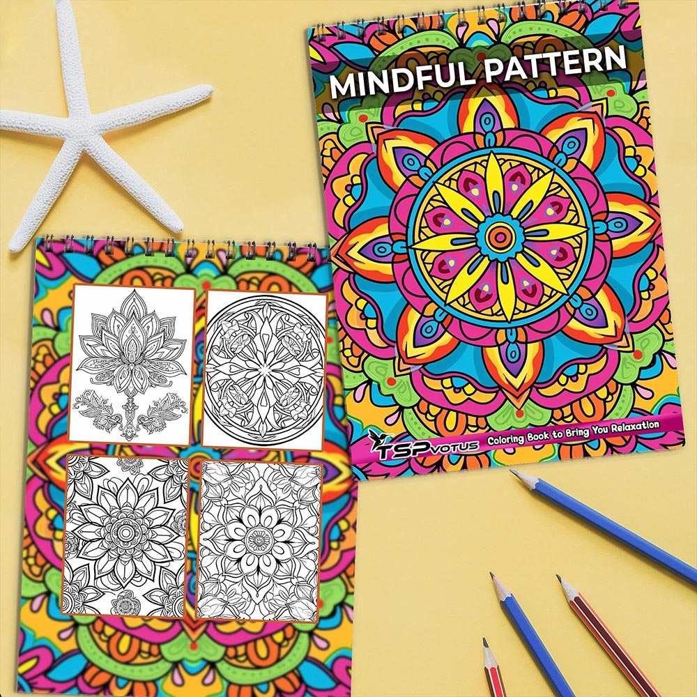 TSPVOTUS Mindful Pattern Coloring Book Spiral Bound for Adult