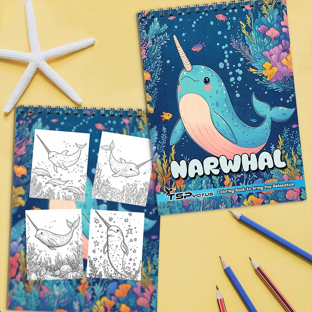 TSPVOTUS Narwhal Coloring Book Spiral Bound for Adult