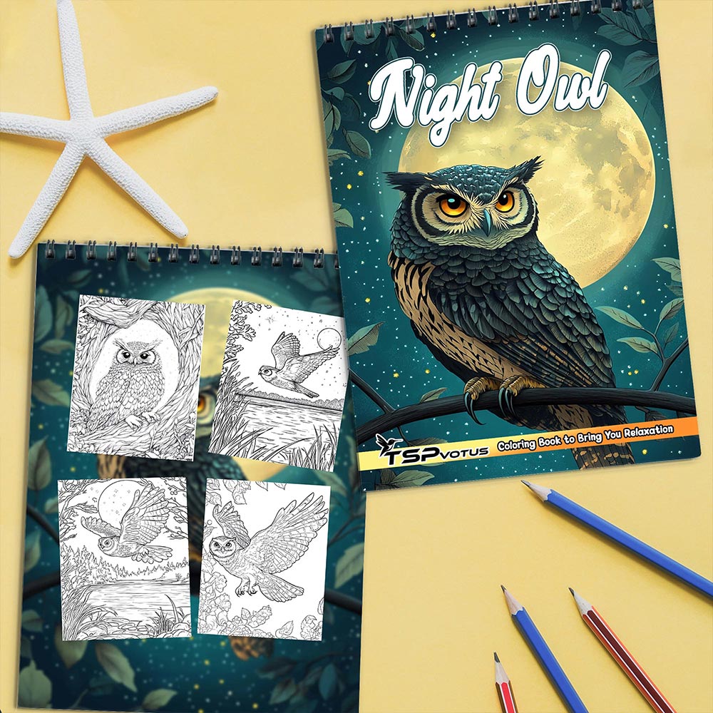 TSPVOTUS Night Owl Coloring Book Spiral Bound for Adult