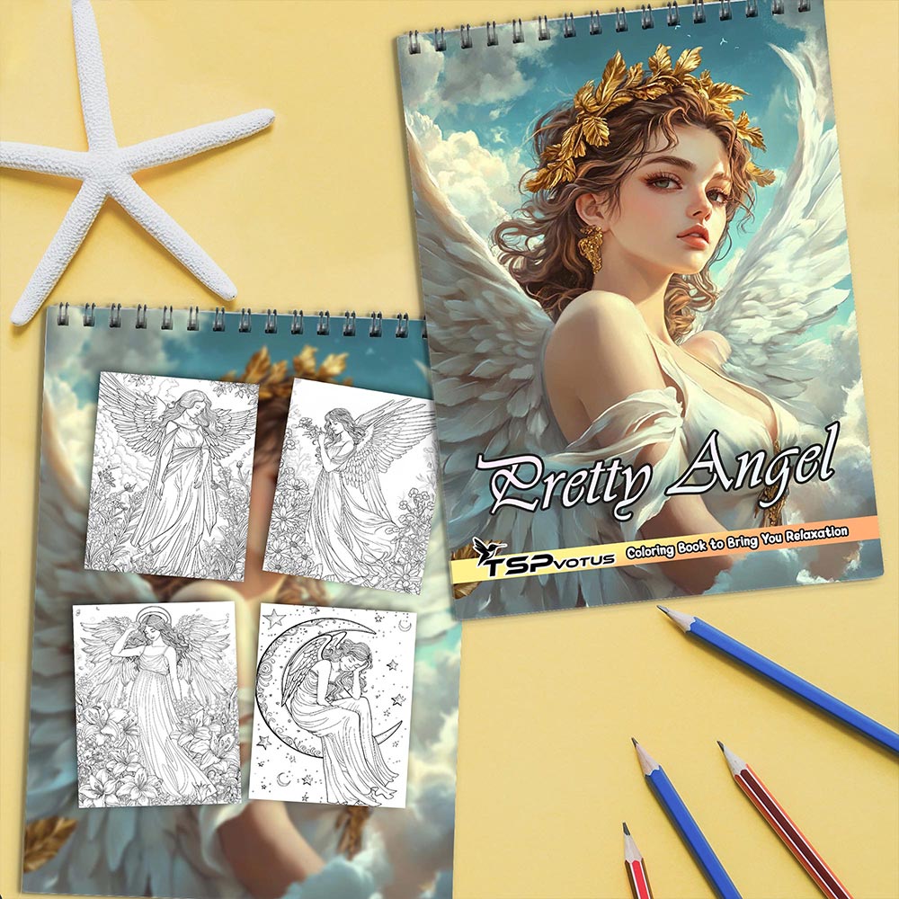 TSPVOTUS Pretty Angel Coloring Book Spiral Bound for Adult