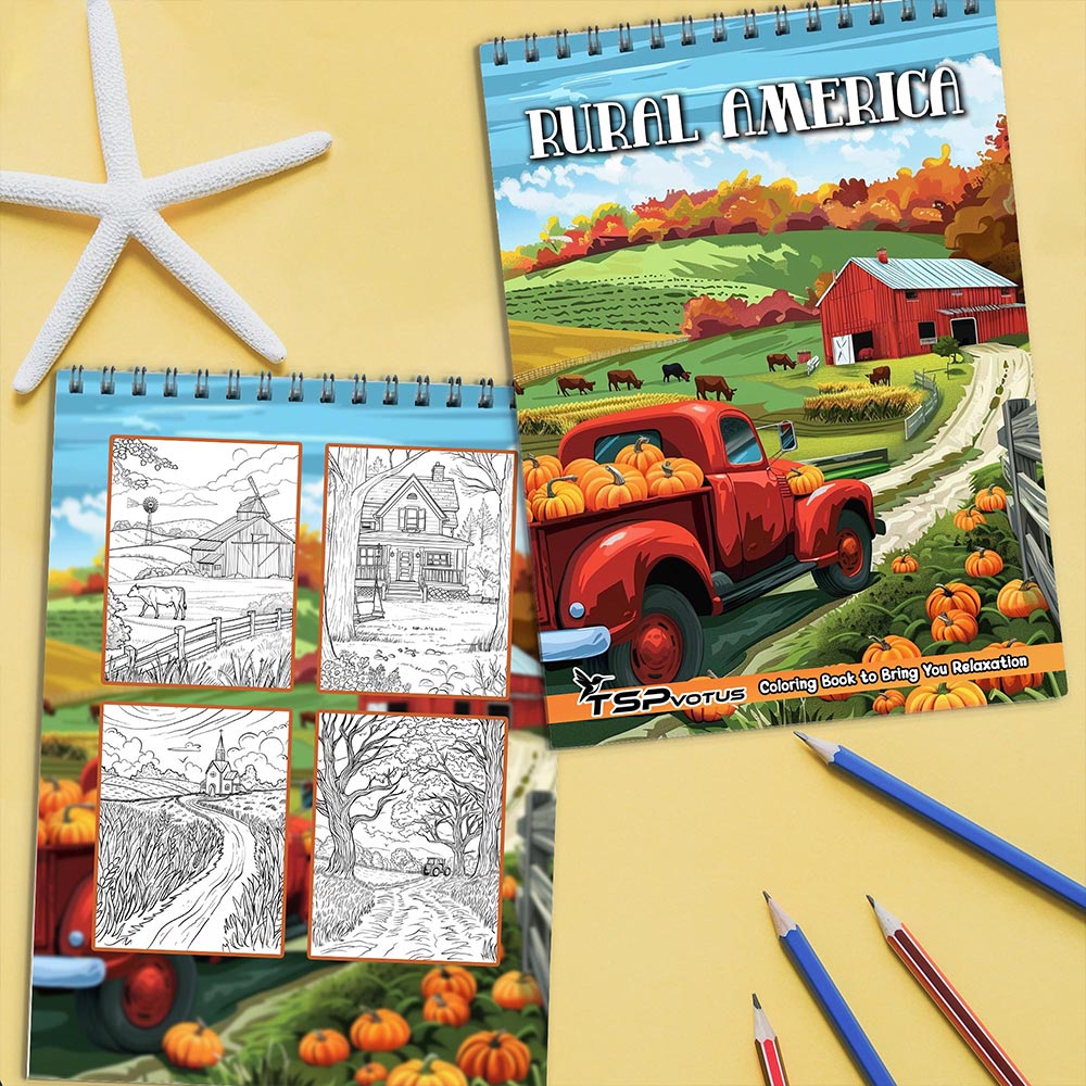 TSPVOTUS Rural America Coloring Book Spiral Bound for Adult