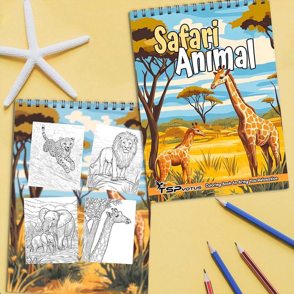 TSPVOTUS Safari Animal Coloring Book Spiral Bound for Adult