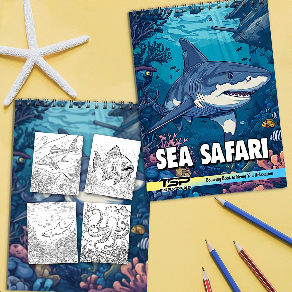 TSPVOTUS Sea Safari Coloring Book Spiral Bound for Adult