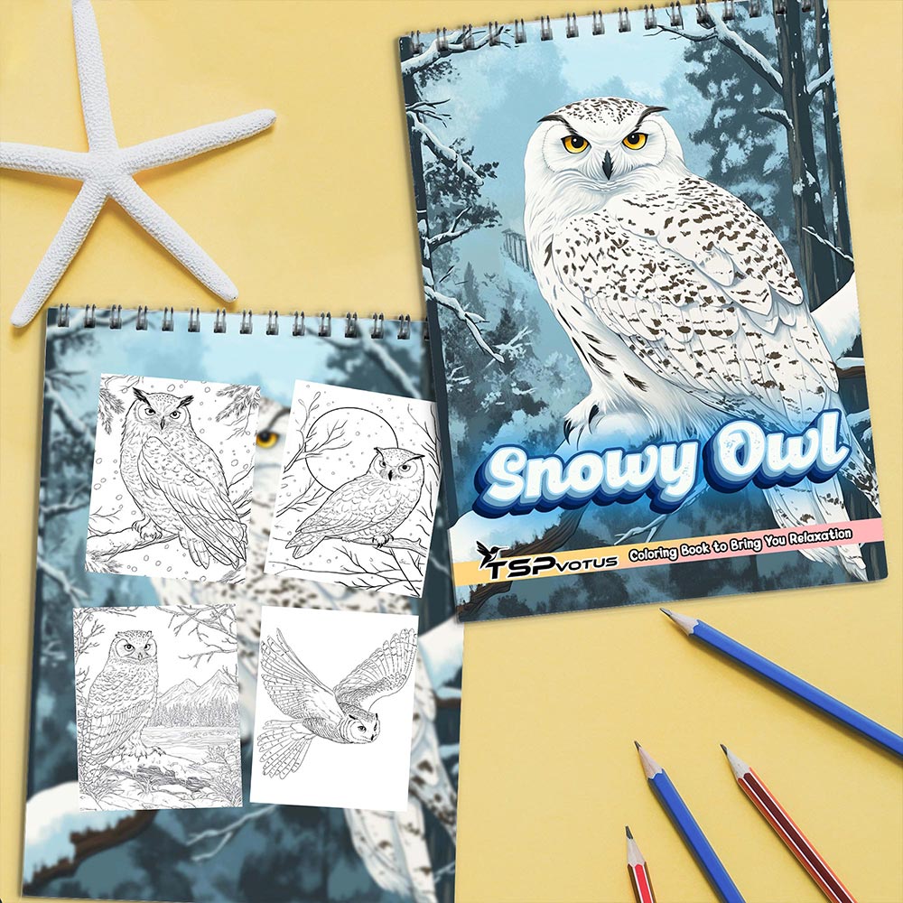 TSPVOTUS Snowy Owl Coloring Book Spiral Bound for Adult