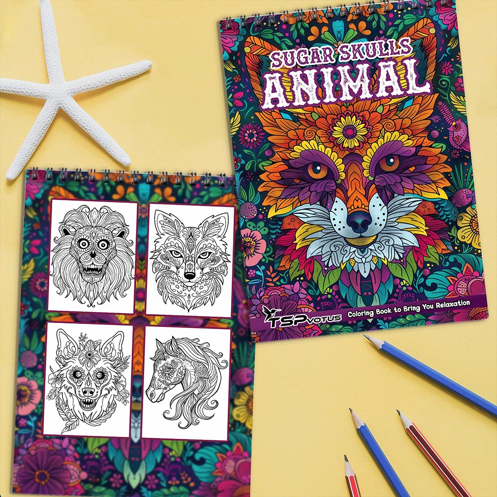 TSPVOTUS Sugar Skulls Animal Coloring Book Spiral Bound for Adult