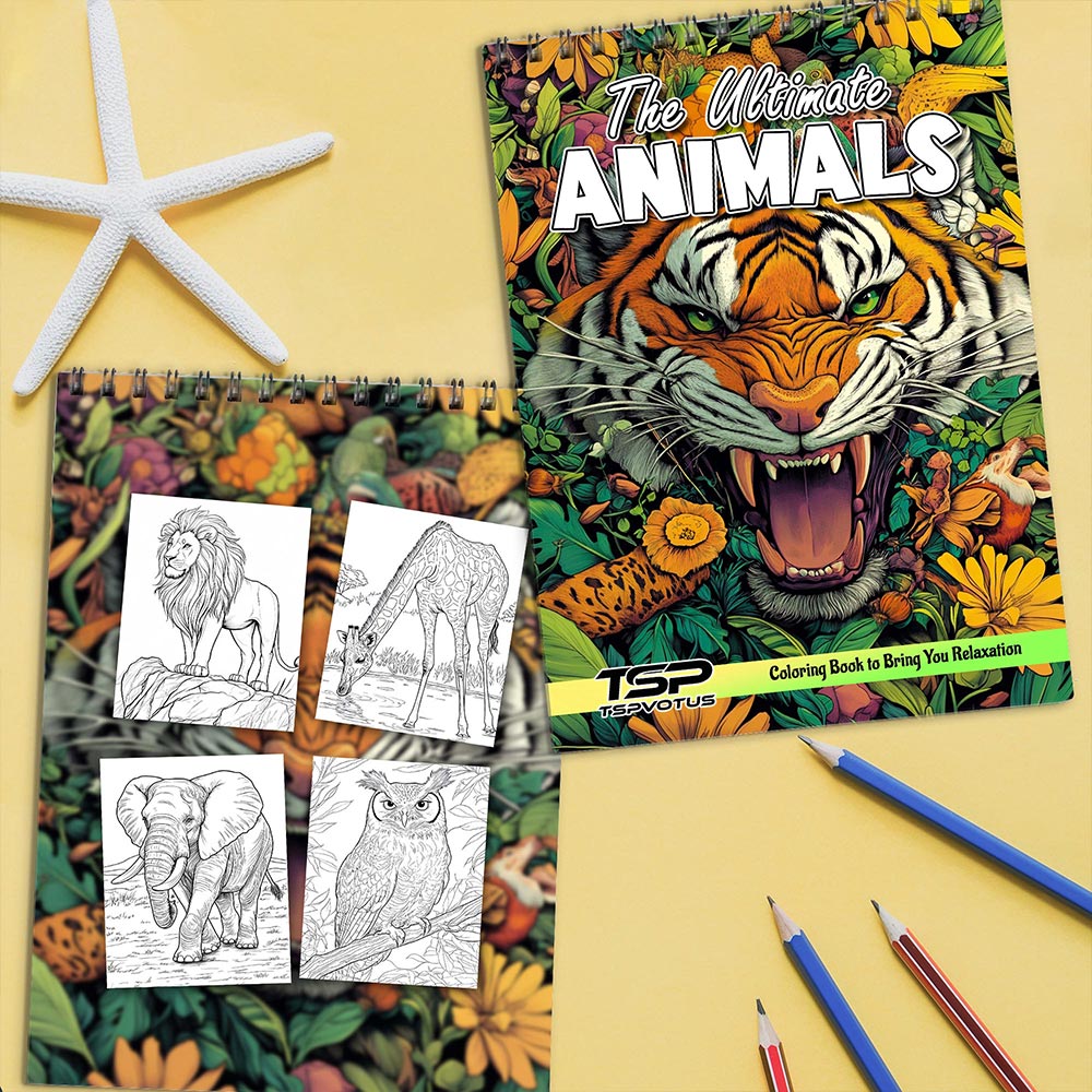 TSPVOTUS The Ultimate Animals Coloring Book Spiral Bound for Adults