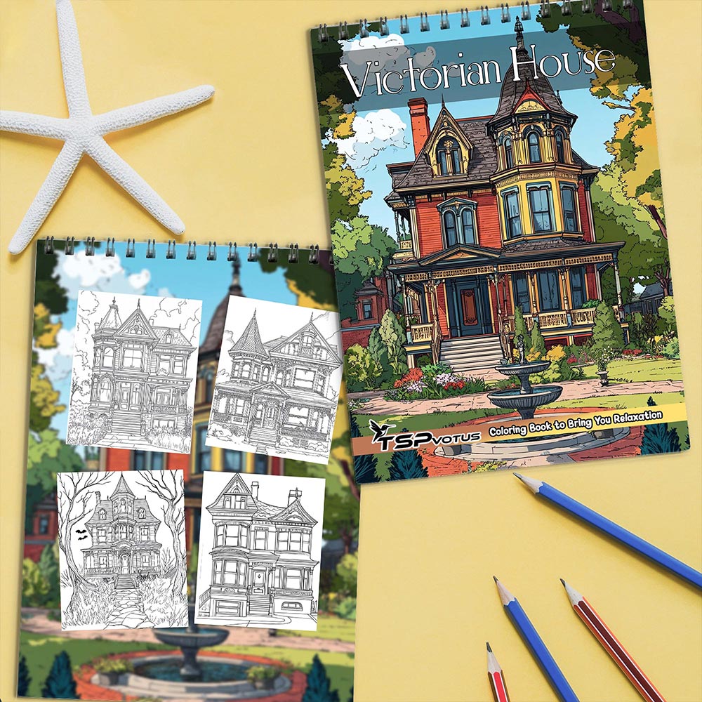 TSPVOTUS Victorian House Coloring Book Spiral Bound for Adult