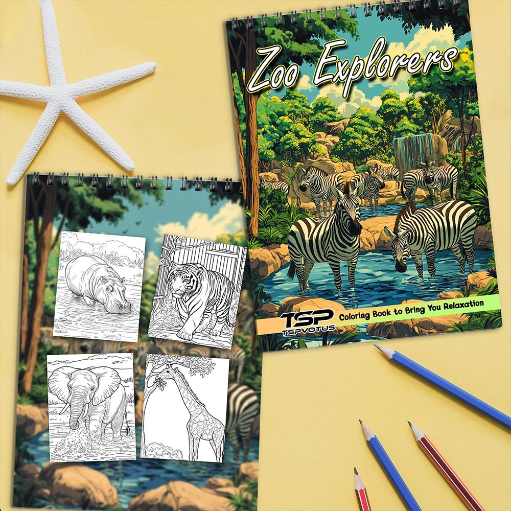 TSPVOTUS Zoo Explorers Coloring Book Spiral Bound for Adult