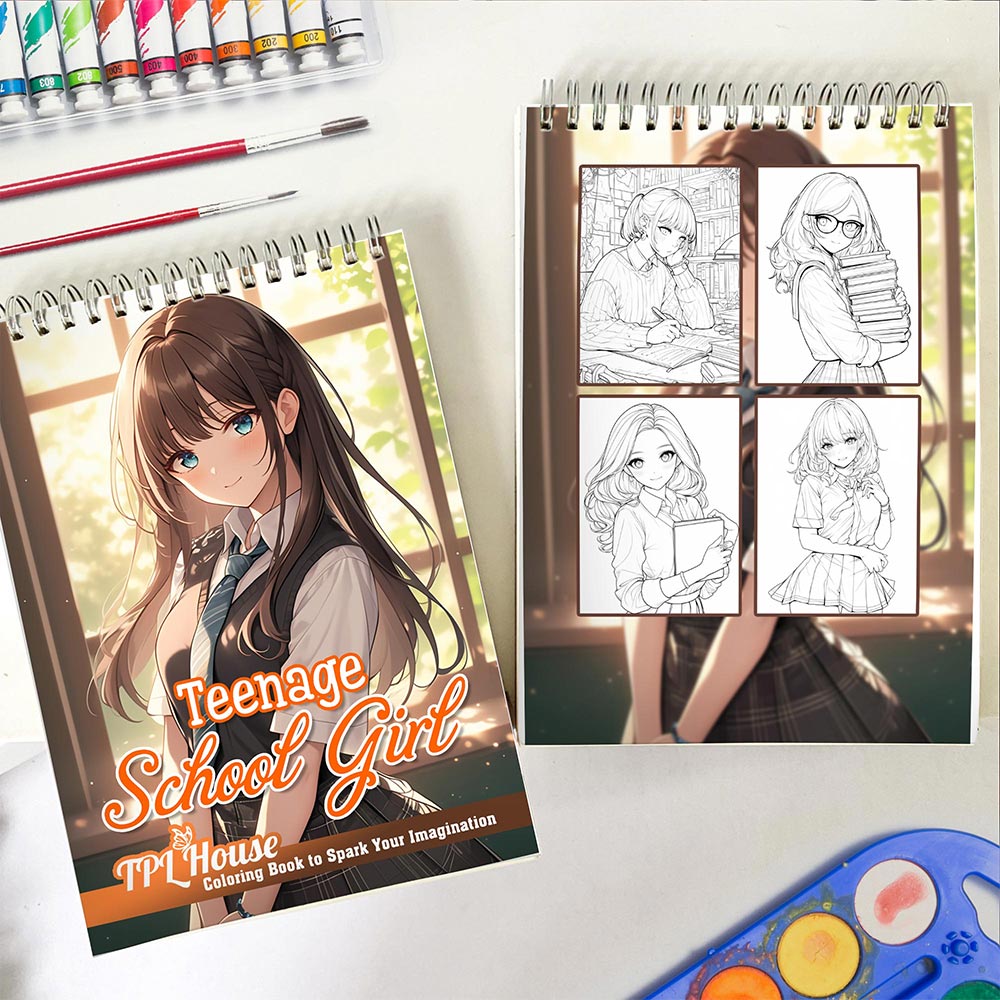 Teenage School Girl Coloring Book Spiral Bound for Adult