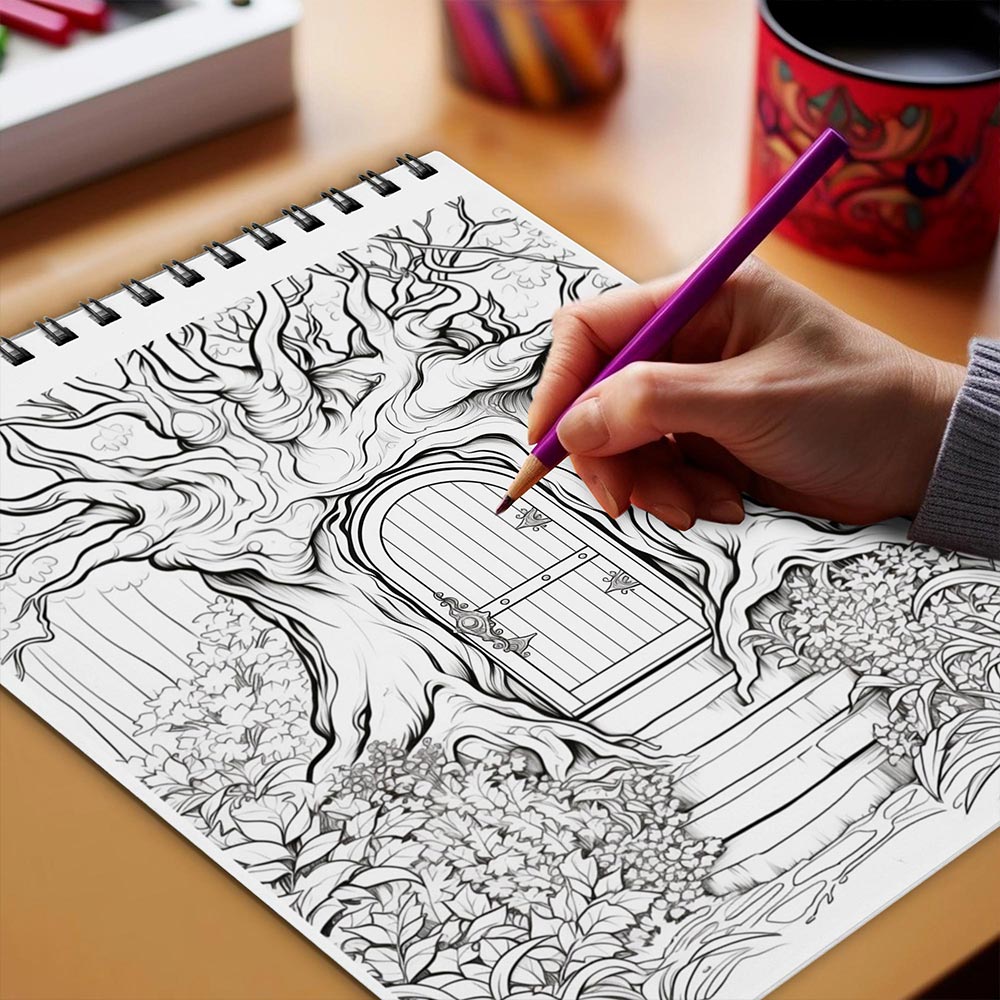 Netecom Whimsical Entrances Spiral Bound Coloring Book for Adults