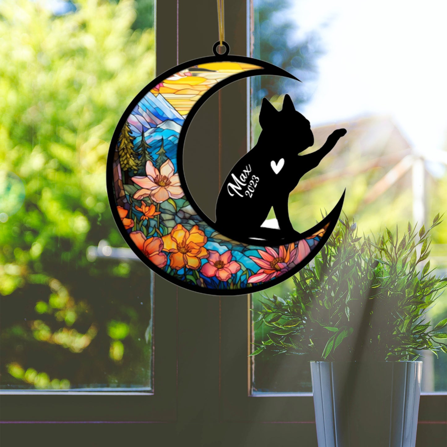 Netecom Personalized Boston Terrier Memorial Suncatcher, Beagle Christmas Ornament with Name Date, Dog Memorial Ornament Loss of Pet Sympathy Gift, Pet Loss Stained Glass