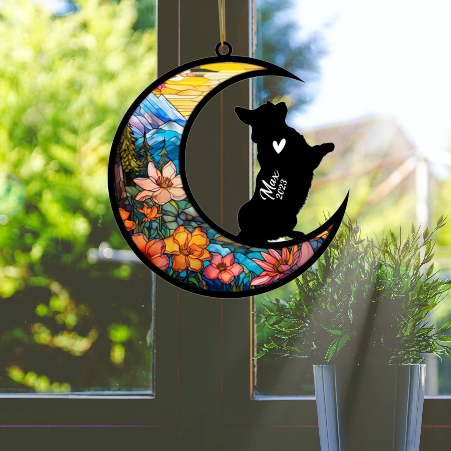 Netecom Personalized Corgi Memorial Suncatcher, Beagle Christmas Ornament with Name Date, Dog Memorial Ornament Loss of Pet Sympathy Gift, Pet Loss Stained Glass