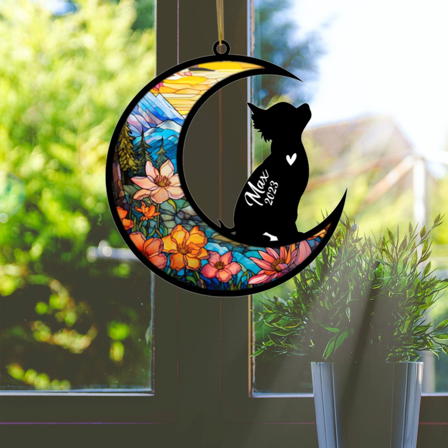 Netecom Personalized Chihuahua Memorial Suncatcher, Beagle Christmas Ornament with Name Date, Dog Memorial Ornament Loss of Pet Sympathy Gift, Pet Loss Stained Glass