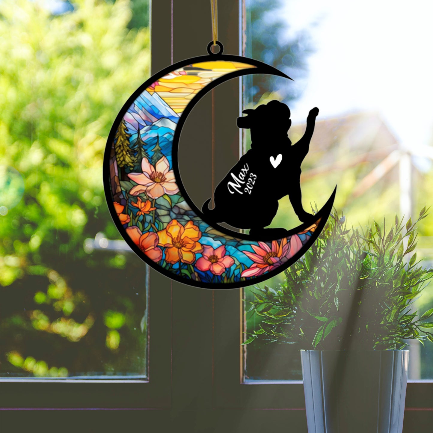 Netecom Personalized Bulldog Memorial Suncatcher, Beagle Christmas Ornament with Name Date, Dog Memorial Ornament Loss of Pet Sympathy Gift, Pet Loss Stained Glass