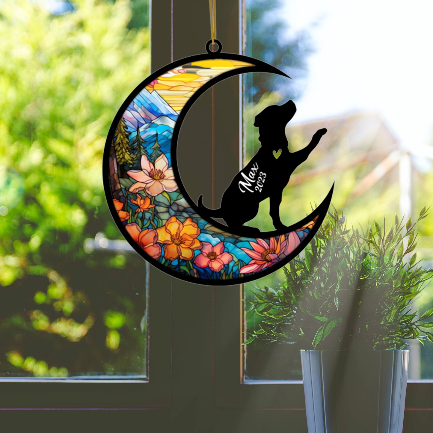 Netecom Personalized Rottweiler Memorial Suncatcher, Beagle Christmas Ornament with Name Date, Dog Memorial Ornament Loss of Pet Sympathy Gift, Pet Loss Stained Glass