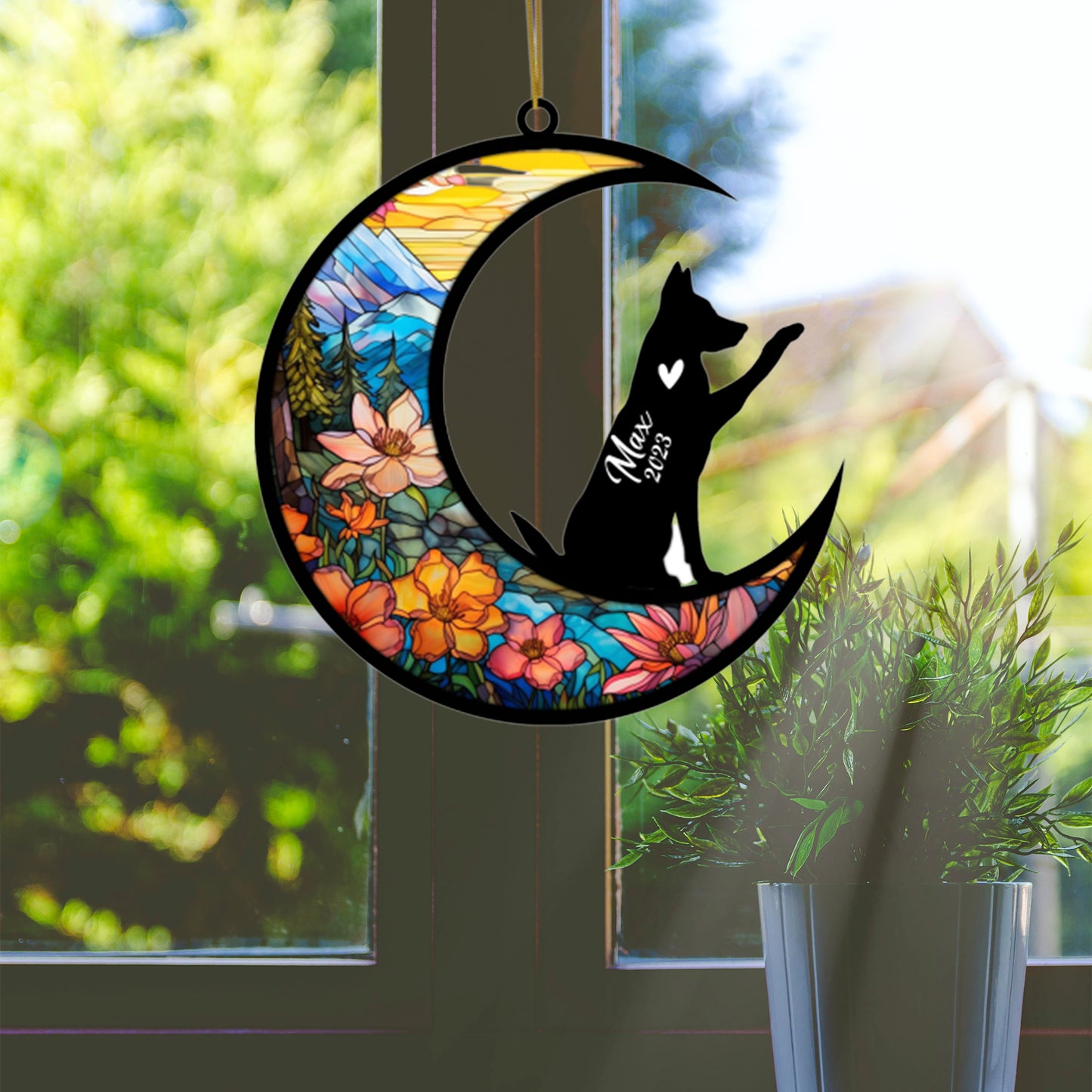 Netecom Personalized German Shepherd Memorial Suncatcher, Beagle Christmas Ornament with Name Date, Dog Memorial Ornament Loss of Pet Sympathy Gift, Pet Loss Stained Glass
