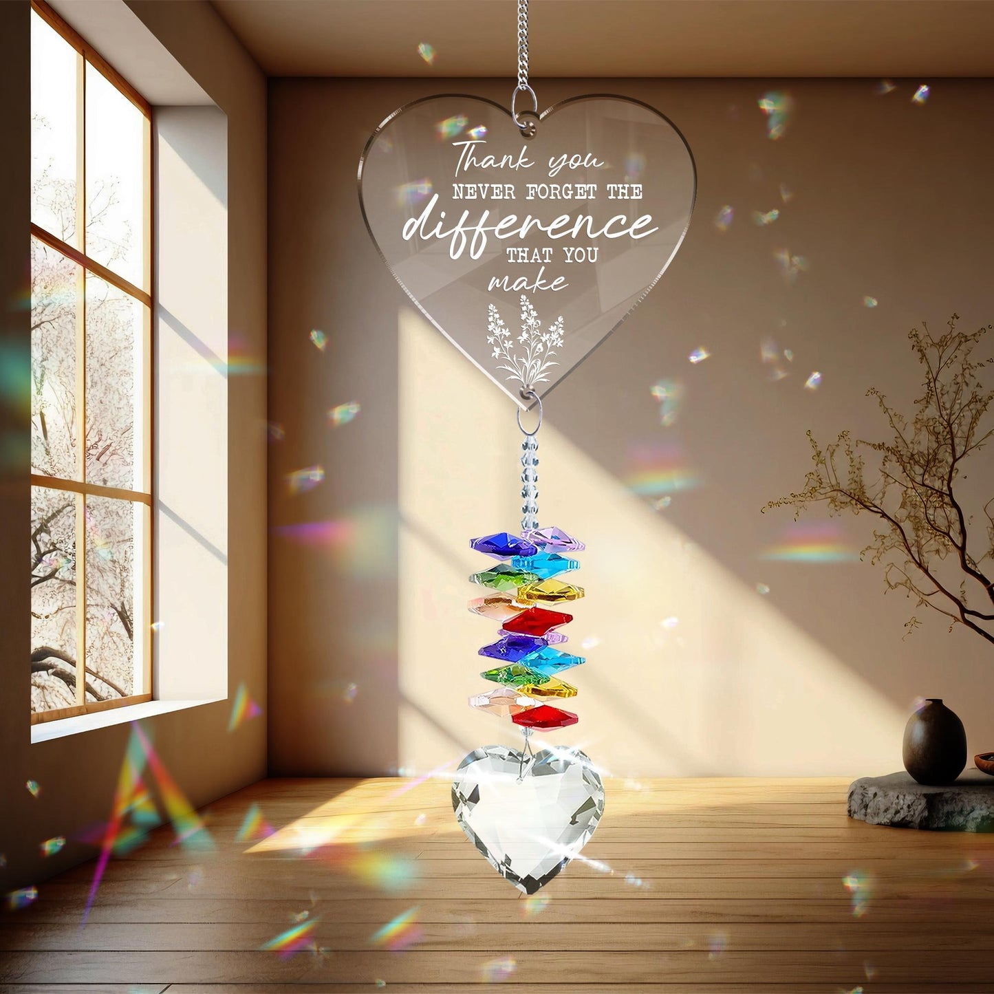 Netecom Personalized Thank You Crystal Suncatcher, Custom Appreciation Gift for Teacher, Coworker, Mentor, Retirement Ornament