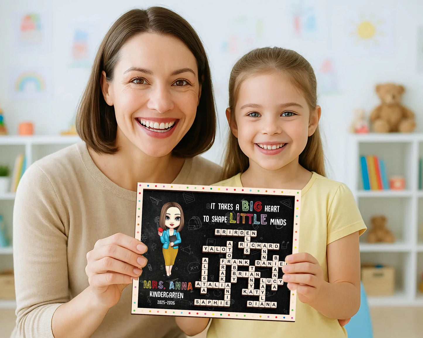 Netecom Personalized Teacher Appreciation Scrabble Frame Custom Student Name Sign Teacher Gift for Classroom Teacher Keepsake Kindergarten Teacher Gift