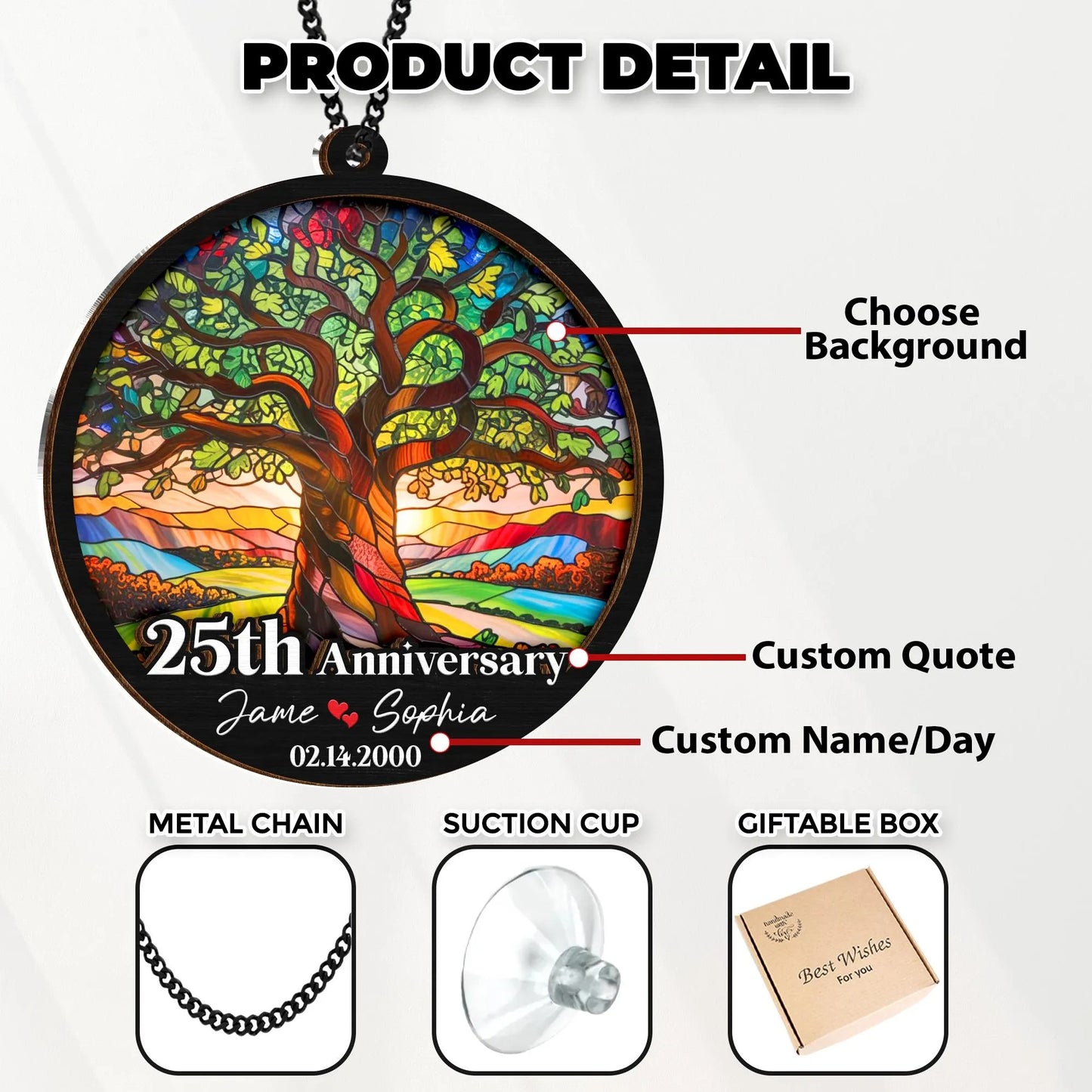 Netecom 50th Anniversary Suncatcher – Personalized Golden Wedding Gift, Custom Couple Keepsake, Wedding Anniversary Decoration, Grandparents Anniversary Gift