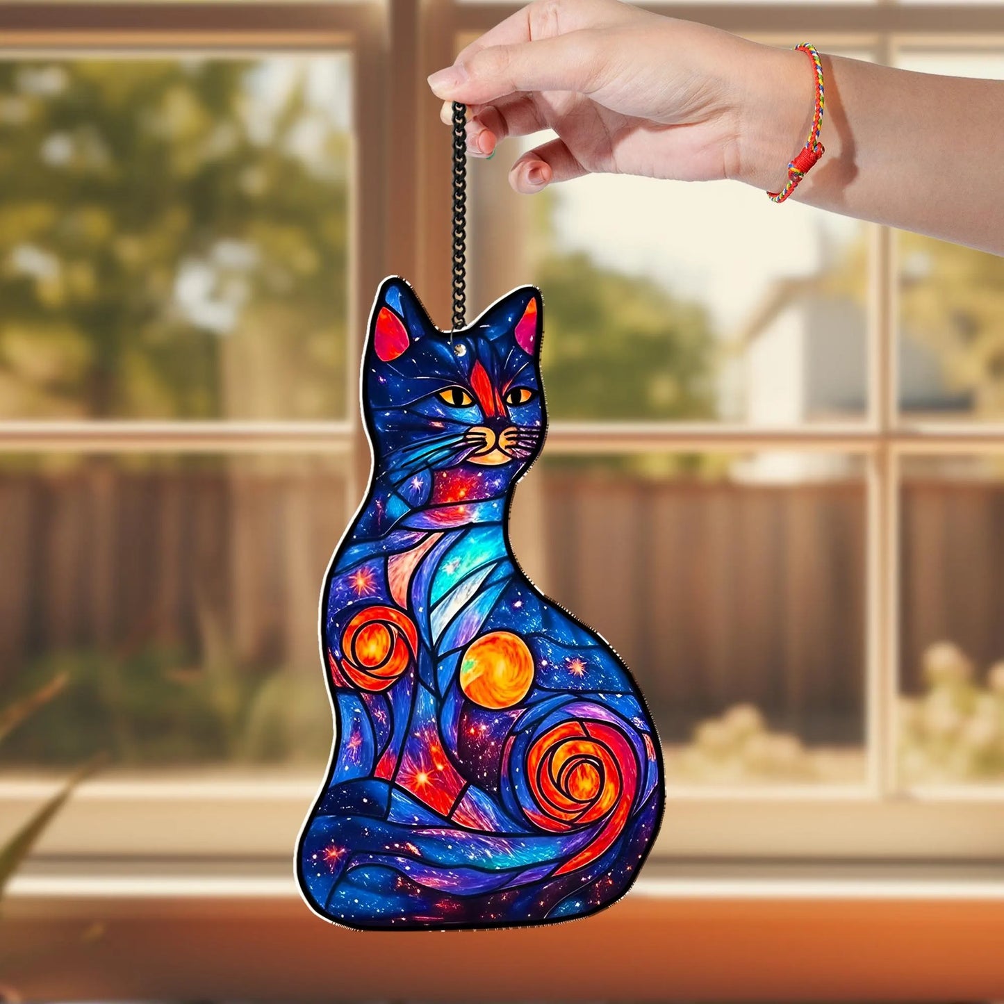 Netecom Black Cat Moon Acrylic Suncatcher – Gift for Women Men Cat Lovers, Celestial Home Decor Gift, Window Hanging