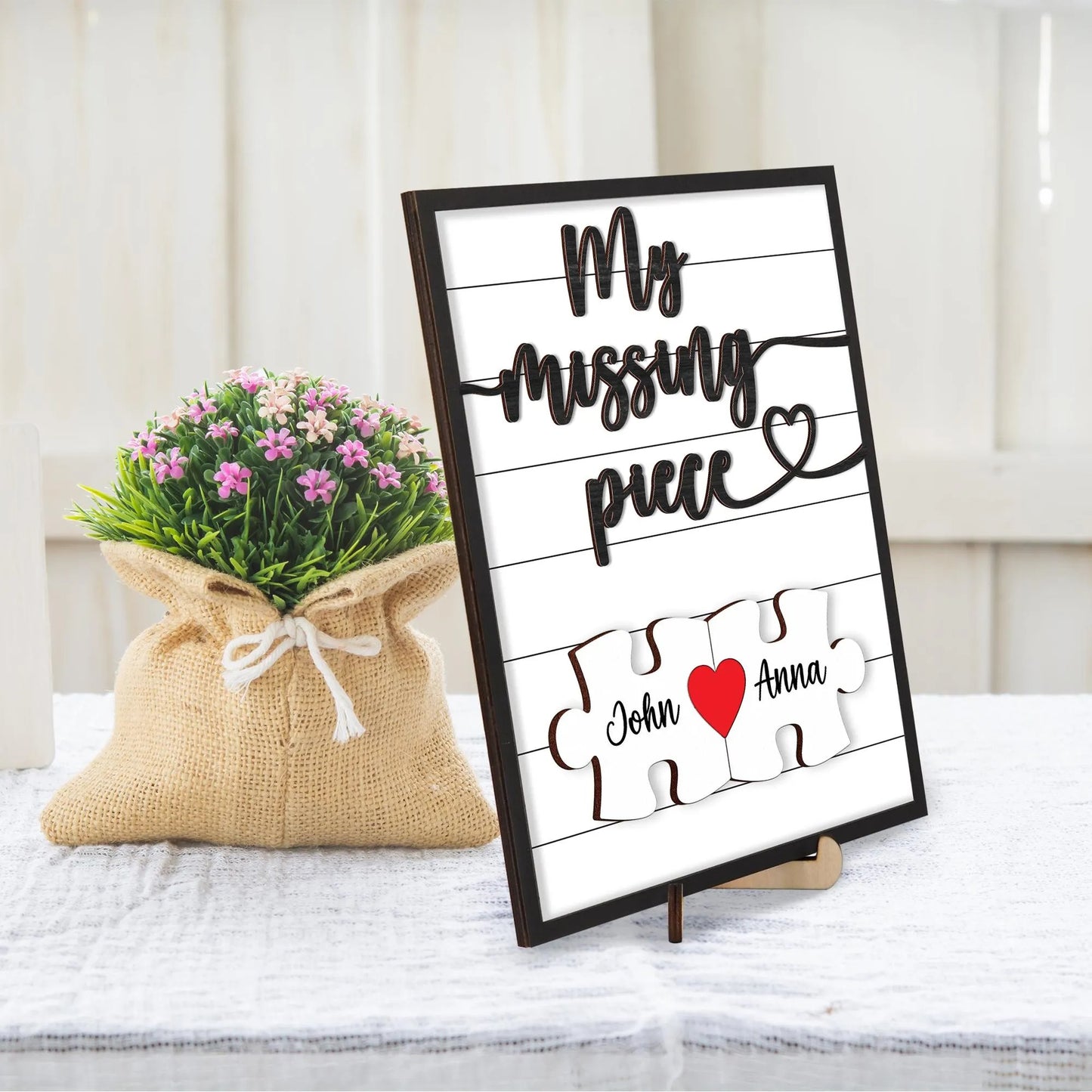 Netecom My Missing Piece Puzzle Wooden Frame Personalized Valentine Sign Couple Anniversary Gift Romantic Keepsake for Lovers