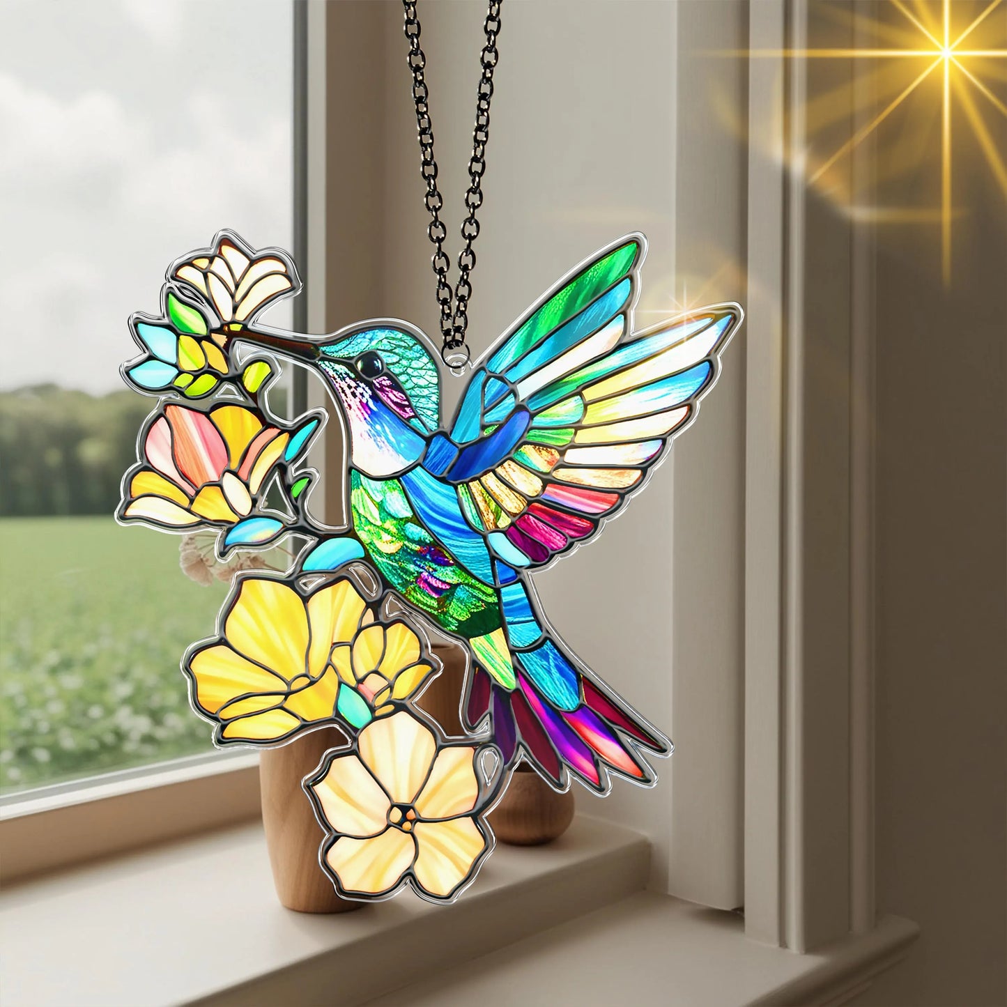 Netecom Hummingbird Acrylic Suncatcher – Bird Flower Window Hanging, Nature Lover Gift, Vibrant Garden Decor, Colorful Hummingbird Window Hangings