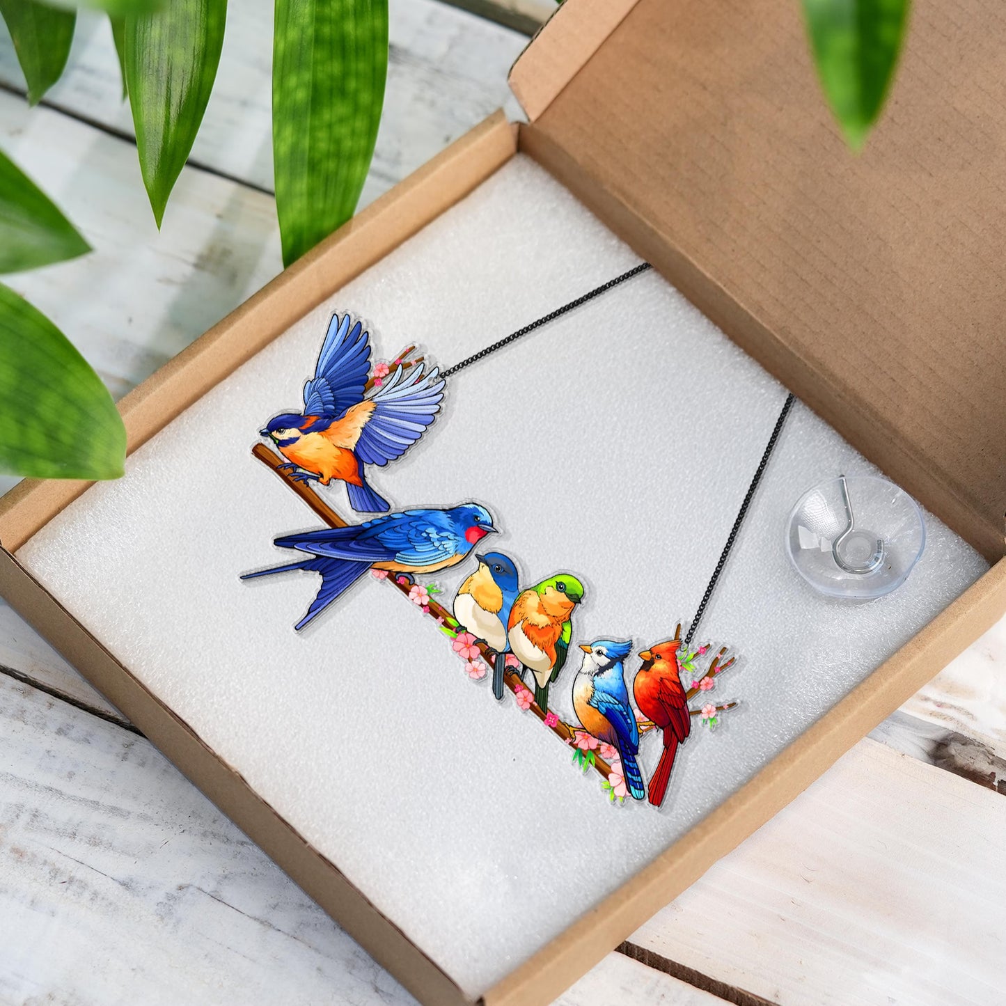 Netecom Colorful Bird Acrylic Suncatcher – Faux Stained Glass Window Hanging, Rainbow Bird Ornament for Nature and Bird Lovers