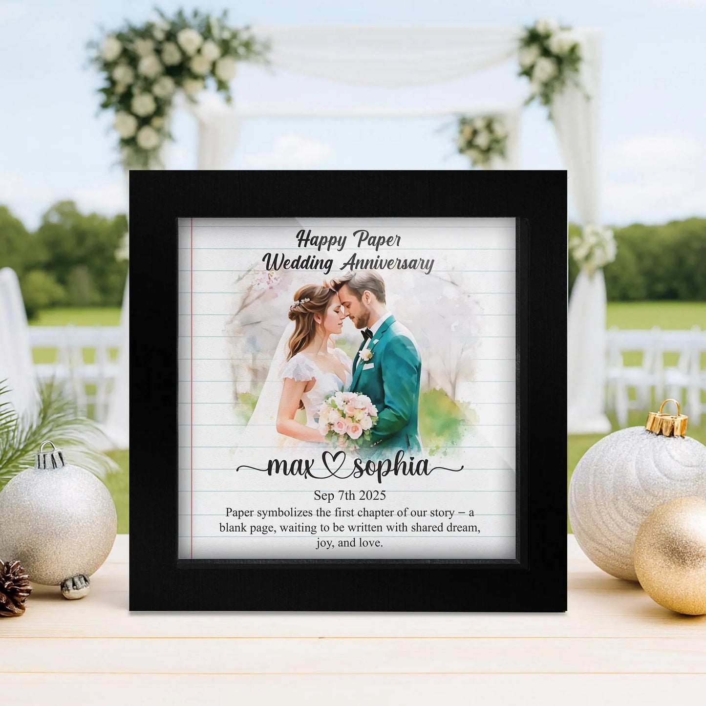 Netecom Personalized Paper Wedding Anniversary Frame, 1st Anniversary Gift for Wife or Husband, Custom Photo Wooden Frame with Names Date Quote, Traditional Paper Anniversary Keepsake