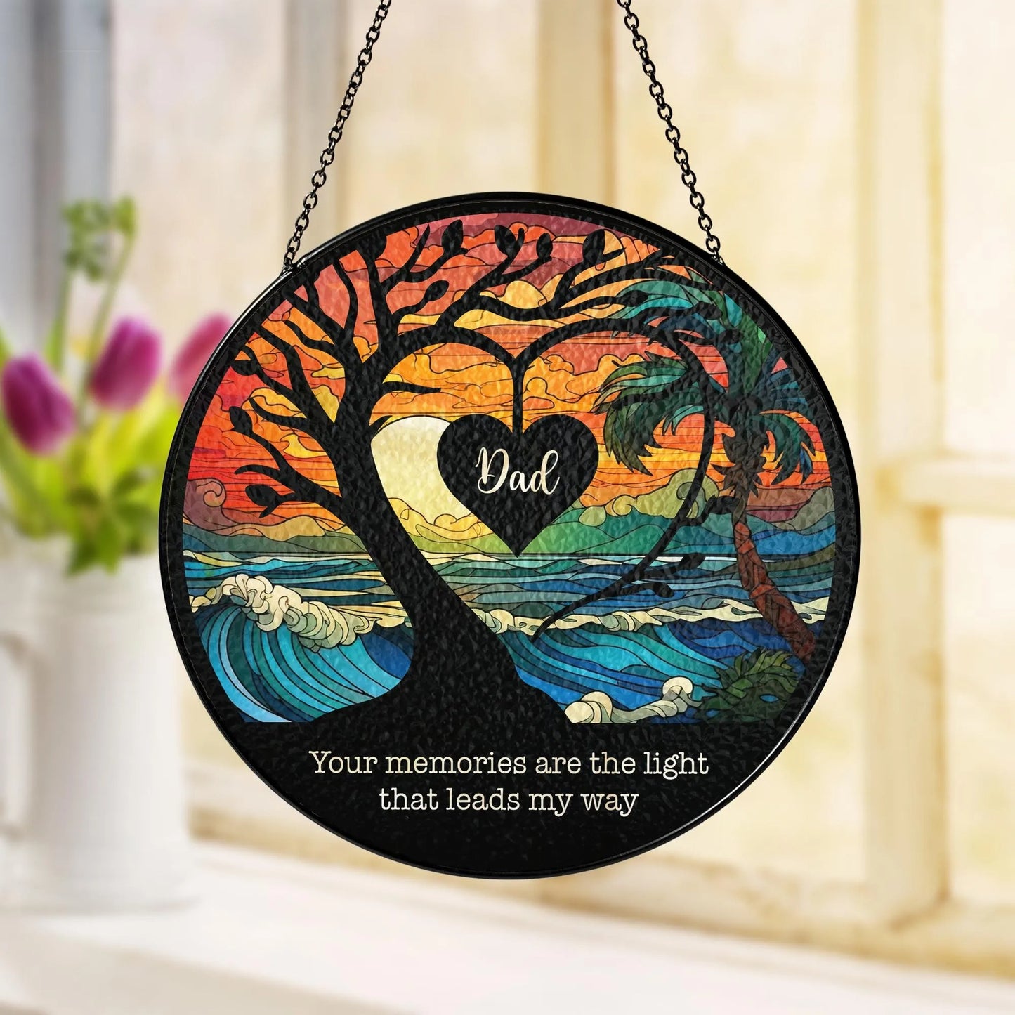 Netecom Mom Memorial Stained Glass Suncatcher – Personalized Lightcatcher, Mother in Heaven Tribute, Sympathy Gift