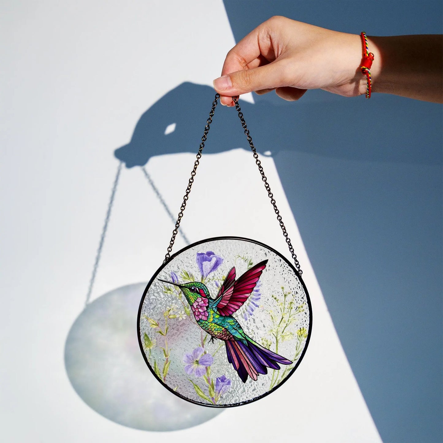 Netecom 8" Hummingbird Stained Glass Suncatcher – Bird Lover Gift, Window Hanging, Mothers Day Gift, Bird Wall Art, Grandma Gift, Nature Decor